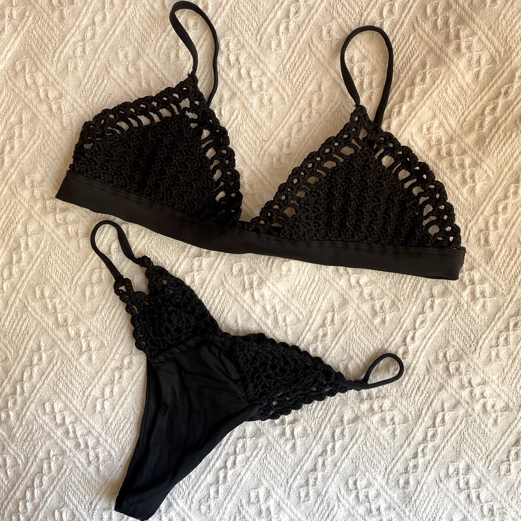 Frankies Bikinis Black Crochet Stella Swimsuit